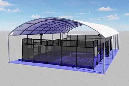 Это две расположенные рядом арочные крыши для кортов для падель-тенниса.